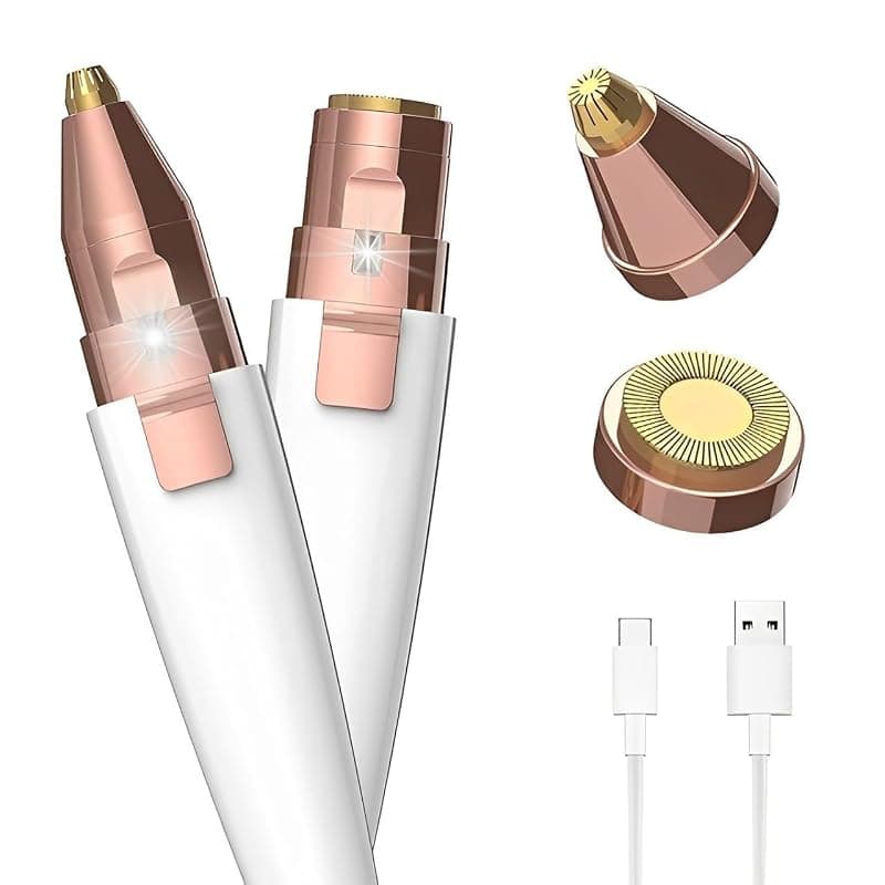 Eyebrow Trimmer for Women – 2-in-1 Rechargeable Facial Hair Remover with Replaceable Heads | Painless Eyebrow Razor & Precision Hair Removal Tool with Indicator Lights (White)