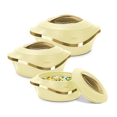 MILTON Pearl Inner Stainless Steel Jr. Casserole Set of 3 (455 ml, 860 ml, 1270 ml), Ivory