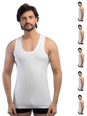 VIP® Linear Men's Regular Fit 100% Cotton Rib Vest - White