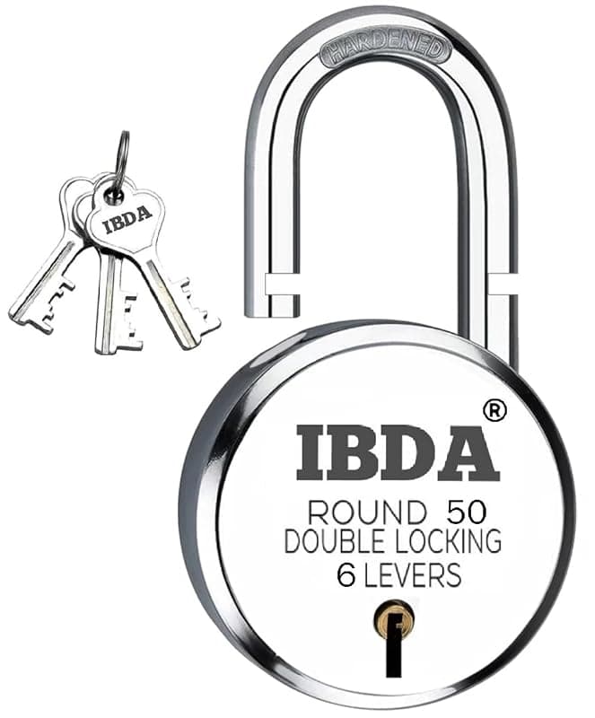 IBDA Small Lock 50mm | Round Lock and Key | Double Locking | 6 Levers' Technology | Rivetless Steel Body Padlock | Lock for Indoor use, Home, gate, Door, kadi, Channel, Chain, Shop, School, Warehouse