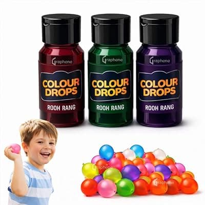 GRAPHENE Holi Color Non Toxic Liquid Colour Drops, Rooh Rang, Pack of 3, 25 ml Each, with 100 Water Balloons For Kids Eco-Friendly Non Toxic Quick Fill Easy Tie Gulal Water for Boys Girls