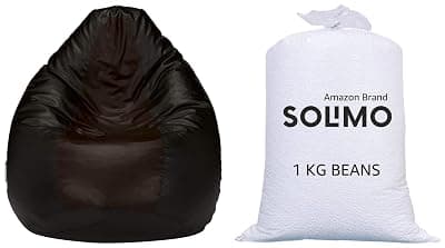 Amazon Brand - Solimo Beans Refill Pack Fillers for Bean Bag 1kg - White XL Faux Leather Bean Bag Cover Without Beans (Black and Brown)