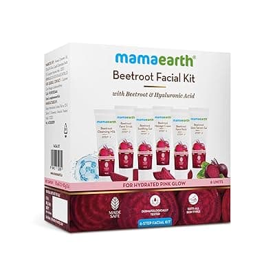 Mamaearth Beetroot Hydraful Facial Kit with Beetroot &amp; Hyaluronic Acid - 2*10 ml + 4*10 g Hydrated Pink Glow in 30 Minutes | Spa-like Facial - Anytime, Anywhere | Instantly Brightens Skin | Made Safe