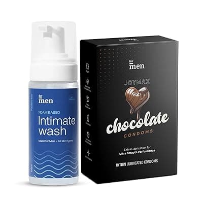 ForMen Joymax Condoms Chocolate Flavored10- Count With Foam Based Intimate Wash For Men | Anti Fungal, For A Clean And Hygiene Intimate
