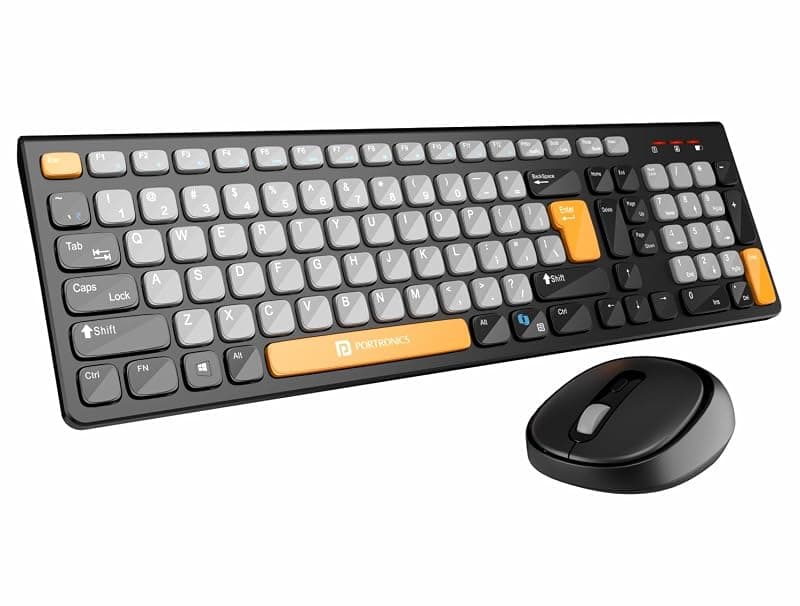 Portronics Key7 Combo Wireless Keyboard &amp; Mouse Set with Copilot AI, 2.4 GHz USB Receiver, 10m Range, 12 Shortcut Keys, Adjustable DPI (Up to 1600), 10M Key Life for PC, Laptop, Mac(Grey+Orange)