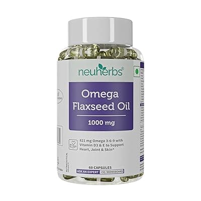 Neuherbs Flaxseed Oil Omega 3 6 9 Capsules 1000mg For Men &amp; Women | Cold Pressed Flaxseed Oil Veg Omega-3 Supplement With Vitamin D3 &amp; E | Supports Heart, Joint &amp; Skin Health - 60 Softgels