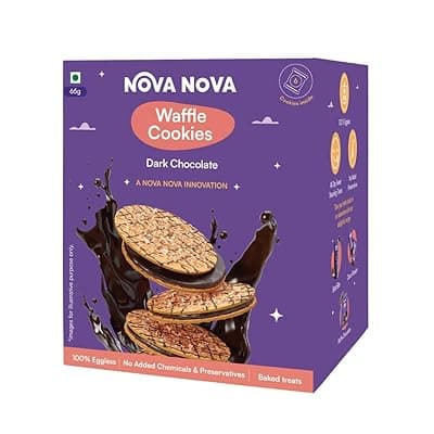 Nova Nova Dark Chocolate Waffle Cookies - Box of 6 - Vegetarian, 100% Eggless | No Added Preservatives (65g)