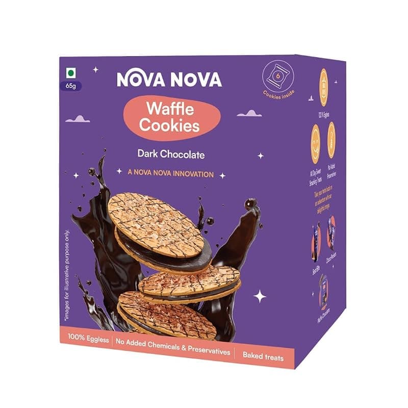 Nova Nova Dark Chocolate Waffle Cookies - Box of 6 - Vegetarian, 100% Eggless | No Added Preservatives (65g)