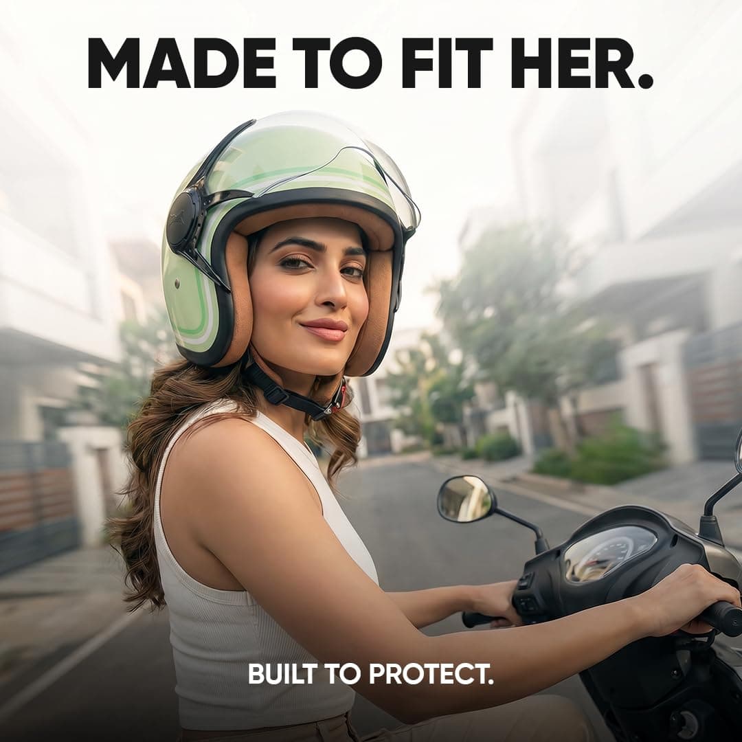 TVS MissFit Women's Open Face Helmet | Lightweight Shell | Pastel Colors Designed Exclusively for Women | Extreme Comfort Fit for Girls | Clear Visor | DOT & ISI Certified