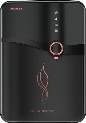 Havells Delite Kop'ere Water Purifier (Black), RO+UV+pH Balance, 7 Stages, 6.5L Stainless Steel Tank,Copper+Zinc+Minerals, Suitable for Borewell, Tanker &amp; Municipal Water