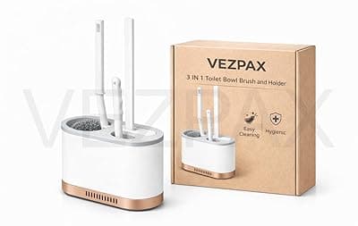 VEZPAX Toilet Bowl Brush and Holder Wall Mounted Silicone Flat Toilet Cleaner Set Cleaning Tool Bathroom Cute Tool Toilet Scrubber Long Handle Toilet Brush with Plastic Handle (3 in 1)