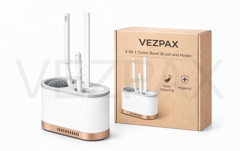VEZPAX Toilet Bowl Brush and Holder Wall Mounted Silicone Flat Toilet Cleaner Set Cleaning Tool Bathroom Cute Tool Toilet Scrubber Long Handle Toilet Brush with Plastic Handle (3 in 1)