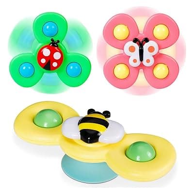 3Pcs Silicone Suction Cup Base Spinning Bath Toy Sensory Fidget Baby Bath Spinning Bath Toys for Toddlers & Infants Sticks to Window Table Baby High Chair Tray Bath