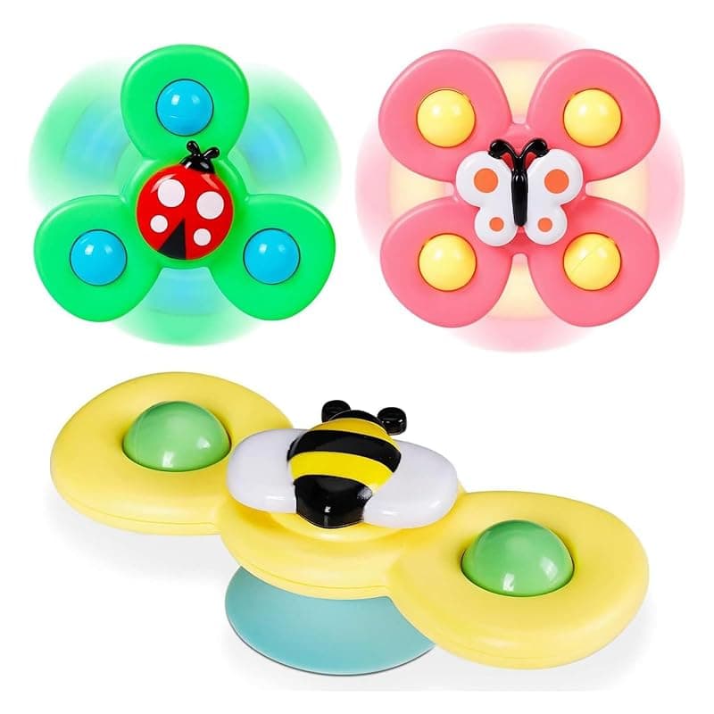 3Pcs Silicone Suction Cup Base Spinning Bath Toy Sensory Fidget Baby Bath Spinning Bath Toys for Toddlers & Infants Sticks to Window Table Baby High Chair Tray Bath