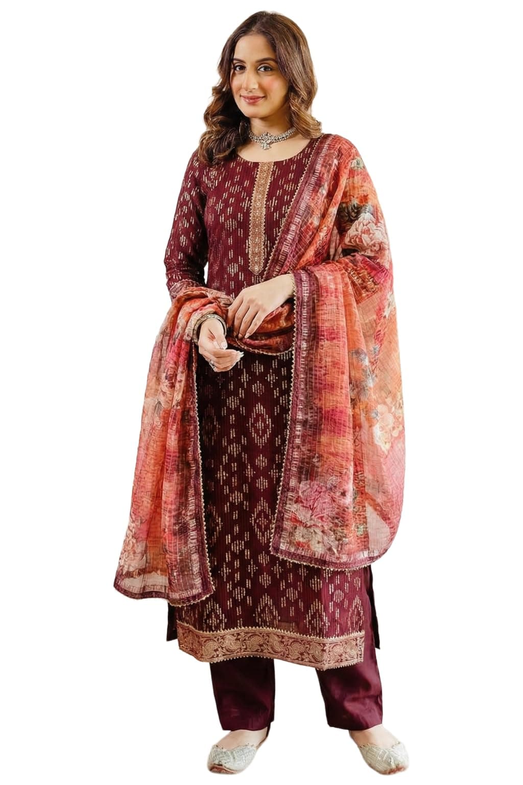 GoSriKi Kurta Sets for Women Viscose Printed | Kurti Set for Woman | Straight Kurta Pant Dupatta Set | 3 Piece Set Women | Round Neck 3/4 Sleeve Regular Fit Stylish Ethnic Outfit Clothing