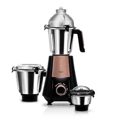 Wipro Elato Divine FMG 214 800 Watt Mixer Grinder with 3 Jars, Heavy Duty 100% Copper Ball Bearing Motor with 5 Year Warranty,Superfast Grinding, Clip Lids - Hands Free use,3 Jars Mixer Grinder, Black