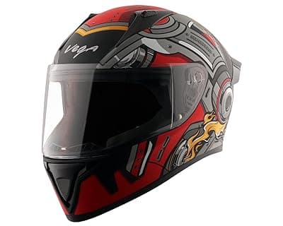Vega Bolt Superhero ISI Certified Full Face Motorcycle Helmet with Impact Resistant ABS Shell High Density EPS Liner Scratch Resistant Visor Quick Release Buckle Comfortable Inner Padding Dull Black Red Helmet-M