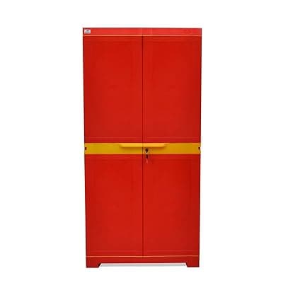 Nilkamal Freedom Big FMM Plastic Cabinet | 3-Year Warranty | 4-Shelf Storage Cupboard with Doors | Multi Organizer | for Home, Wardrobe, and Kitchen | Clothes Rack | Red &amp; Yellow