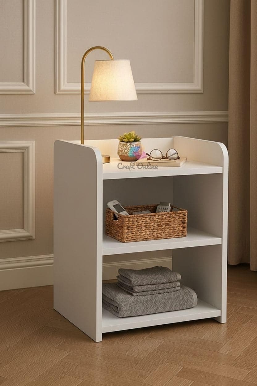 CraftOnline Modern End Table with 2 Open Shelves | Multipurpose Bedside Table, Nightstand, Sofa Side Table, Living Room,Bedroom Storage Organizer, Home Office Apartment & Guest Room.