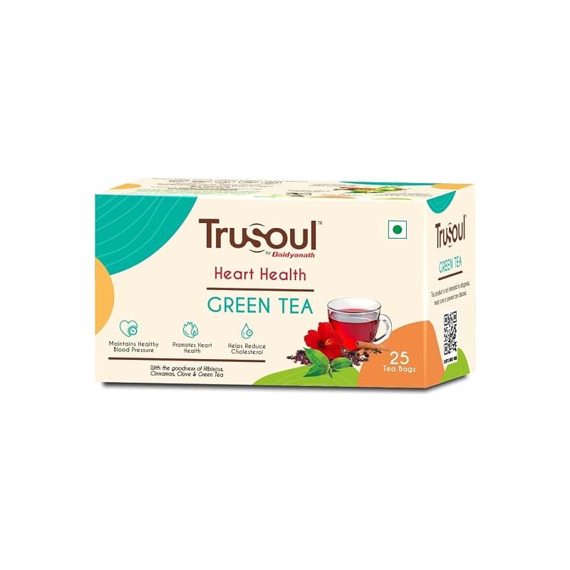 TruSoul By Baidyanath Natural Herbal Heart and Health Green Tea, Beneficial Properties of Hibiscus and Clove, Supports a Healthy Heart with Advantages of an Herbal Kadha (25 tea bags)