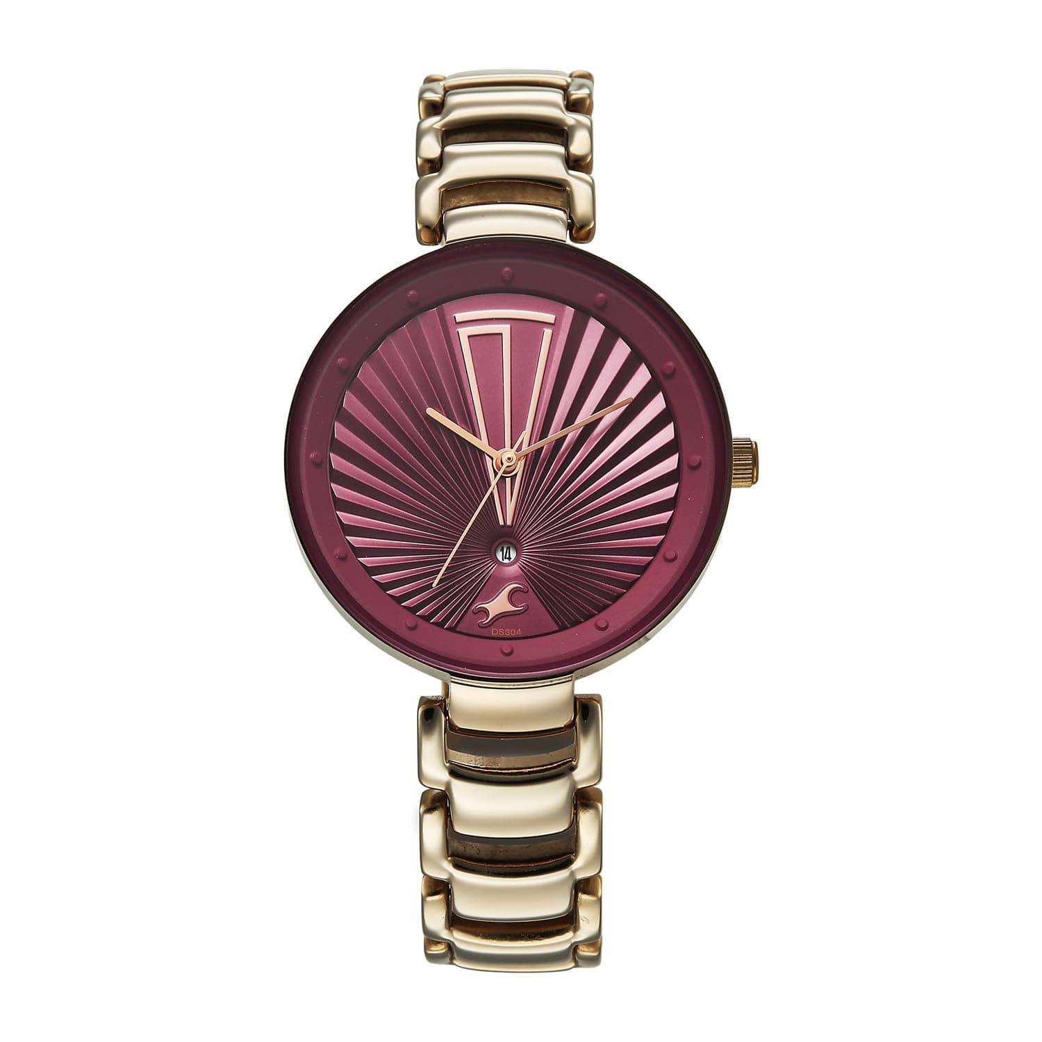 Fastrack Chrome K Quartz Analog with Maroon Dial Titanium Brass Solid Strap Watch for Women - 6216QM03