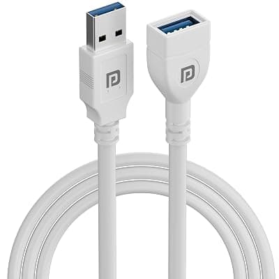 Portronics Uniconnect, 3M USB Extension Cable, Durable USB Type-A Male to Female Cable, Data Transfer &amp; Charging, Compatible with Laptops, PCs, Printers &amp; More(White)