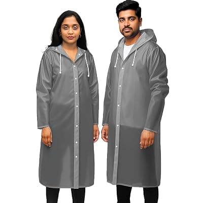 Allextreme EVA Waterproof Unisex Rain Coat Hooded Full Sleeves Outdoor Men, Women, Boys &amp; Girls Rainwear Poncho Raincoat for Camping, Hiking &amp; Travelling (Universal Size,1 Pc Grey)