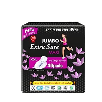 Extra Sure XXXL Sanitary Pads – 100% Cotton, Ultra-Absorbent & Leak-Proof Feminine Hygiene Pads – Skin-Friendly Comfort (Pack of 40)