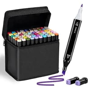 Cable World Dual Tips 48 Colors Markers Set, Art Markers for Adult Coloring Books, Artist Drawing Sketch Markers Set with Fine & Brush Tip (48 Pcs)