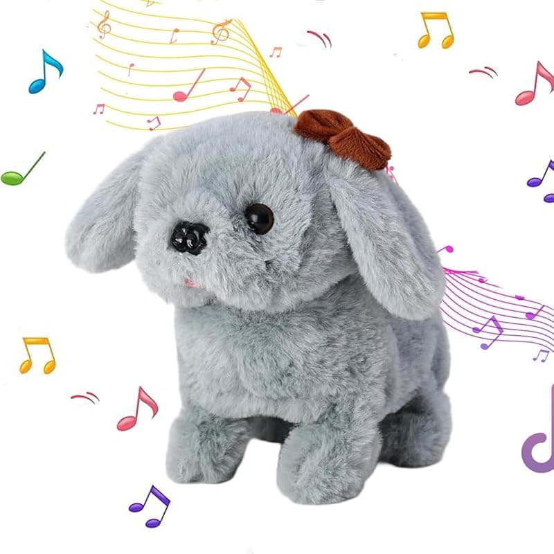 Interactive Walking Barking Puppy Toy in Grey – Battery Operated Pet Toy with Realistic Barking Sounds, Lightweight &amp; Portable, Soft Plush, for Kids Age 3, Pack of 1