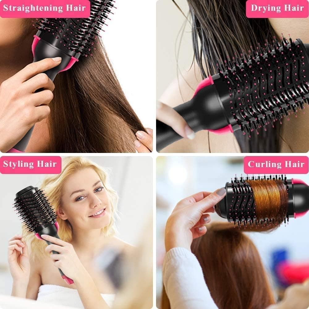 4-in-1 One Step Hair Dryer & Volumizer Hot Air Brush 1200W | Ionic Ceramic Tourmaline Hair Dryer Brush | Straightener, Curler & Styler | Frizz-Free Smooth Finish | For All Hair Types