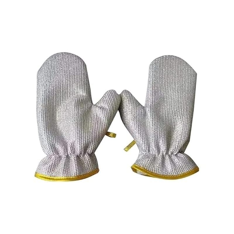 Non-Scratch Wire Dishwashing Hand Gloves Stainless Steel Scrubber for Washing Dishes &amp; Utensils, Machine Washable, Reusable Kitchen Non-Scratch, MultipurposeCleaning Gloves (1 Pair)