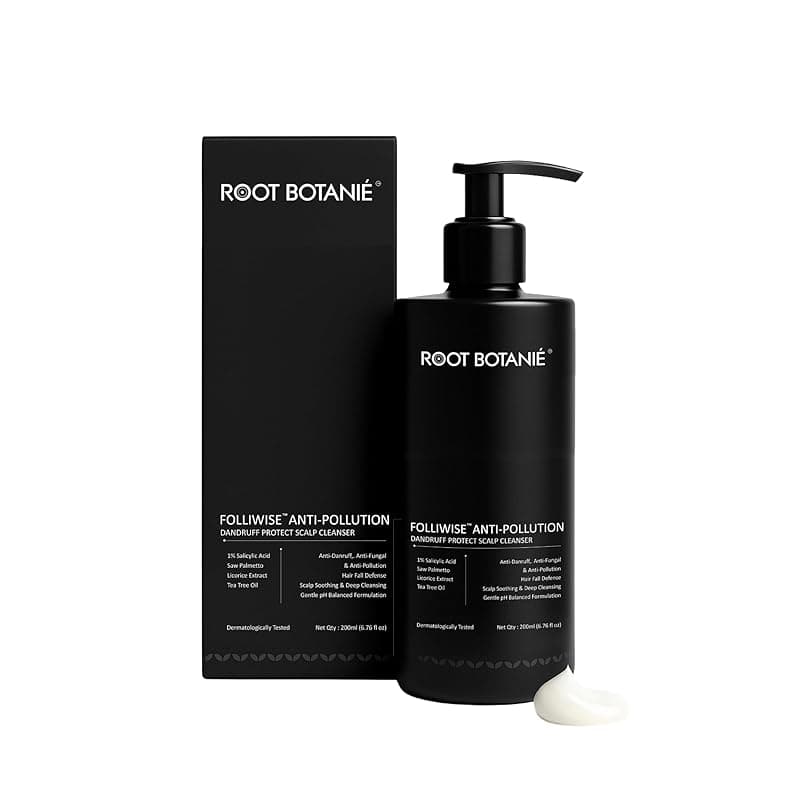 Root Botanie FOLLIWISE Anti Dandruff & Anti Pollution Shampoo | Reduces Dandruff, Flakes, Itch & Hair Fall | Anti Fungle for Oily Scalp | Salicylic Acid, Piroctone Olamine & Tea Tree | Dermat Tested | Men & Women | 200ml