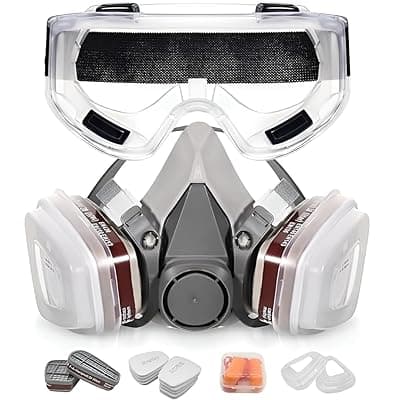 Respirator Mask for Spray Painting with Safety Goggles Reusable Half Face Gas Mask with Dual Filters Organic Vapor Protection Dust for Chemical Industrial Automotive Use