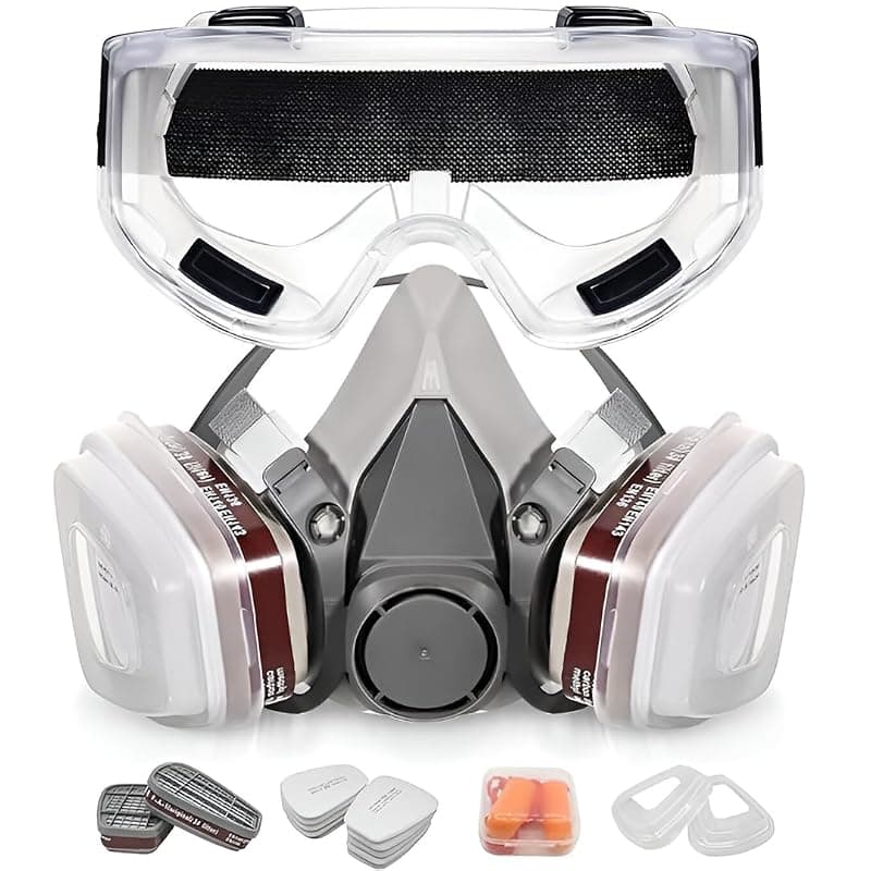 Respirator Mask for Spray Painting with Safety Goggles Reusable Half Face Gas Mask with Dual Filters Organic Vapor Protection Dust for Chemical Industrial Automotive Use