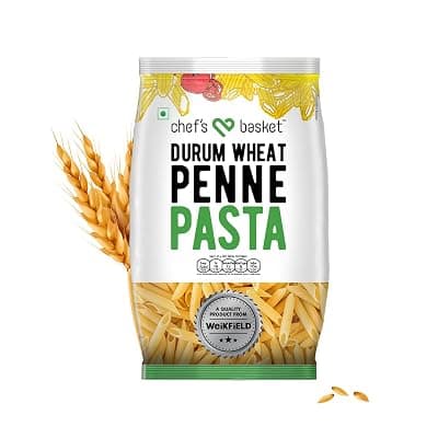 Chef's Basket Penne Pasta | Made With 100% Durum Wheat Semolina | 100% Suji | No Maida | Rich in Protein &amp; Fibre | 100% Vegetarian | Non-Sticky Healthy Pasta | 500 gm Pouch