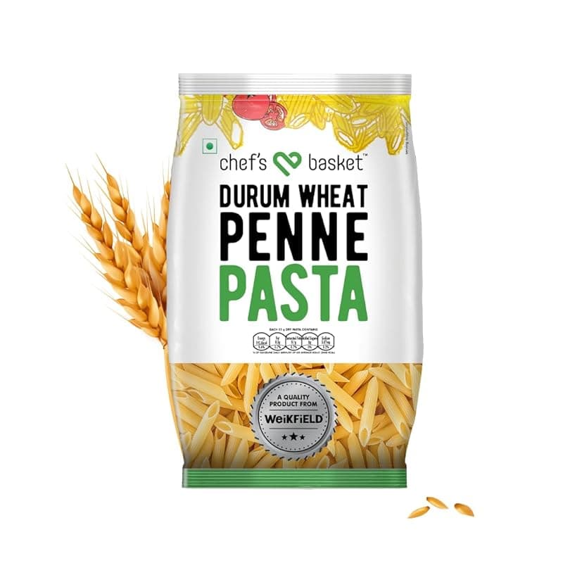 Chef's Basket Penne Pasta | Made With 100% Durum Wheat Semolina | 100% Suji | No Maida | Rich in Protein &amp; Fibre | 100% Vegetarian | Non-Sticky Healthy Pasta | 500 gm Pouch