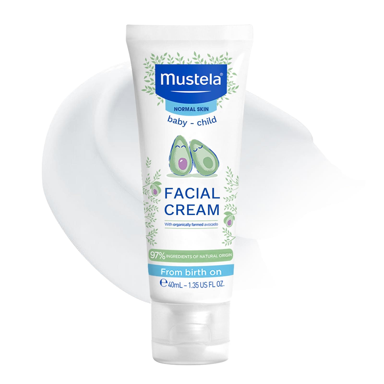Mustela HydraBebe Facial Cream - 40ml | Nourishing Face Lotion for Normal Skin | Hypoallergenic, Long-Lasting Hydration with Sweet Almond & Jojoba Oil | Gentle Care for Newborns & Babies