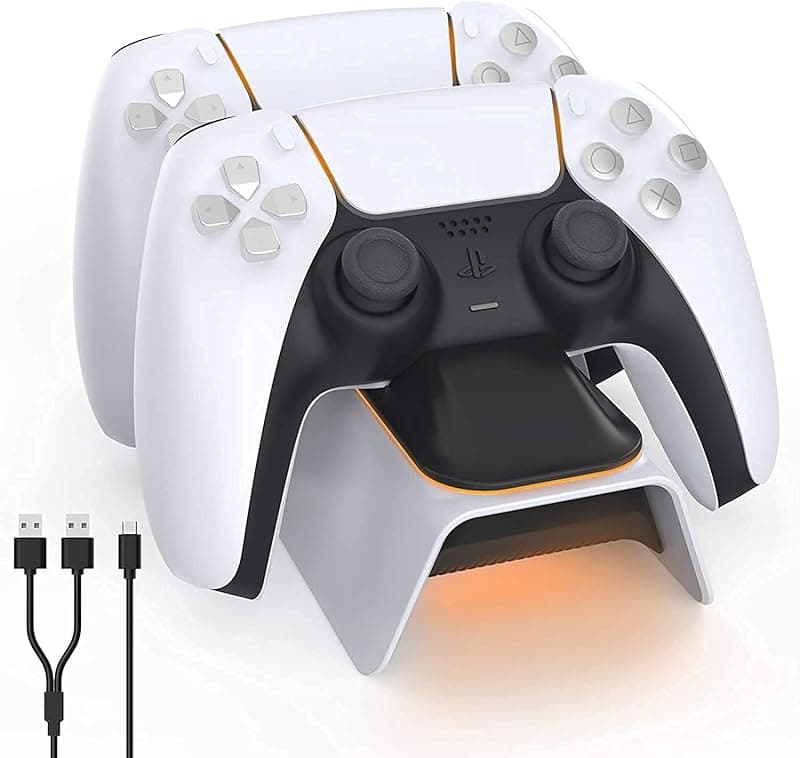 New World Upgraded for PS5 Controller Charger, for PlayStation 5 Controller Charging Station with LED Indicator, High Speed, Fast Charging Dock for PS5 Controller, White