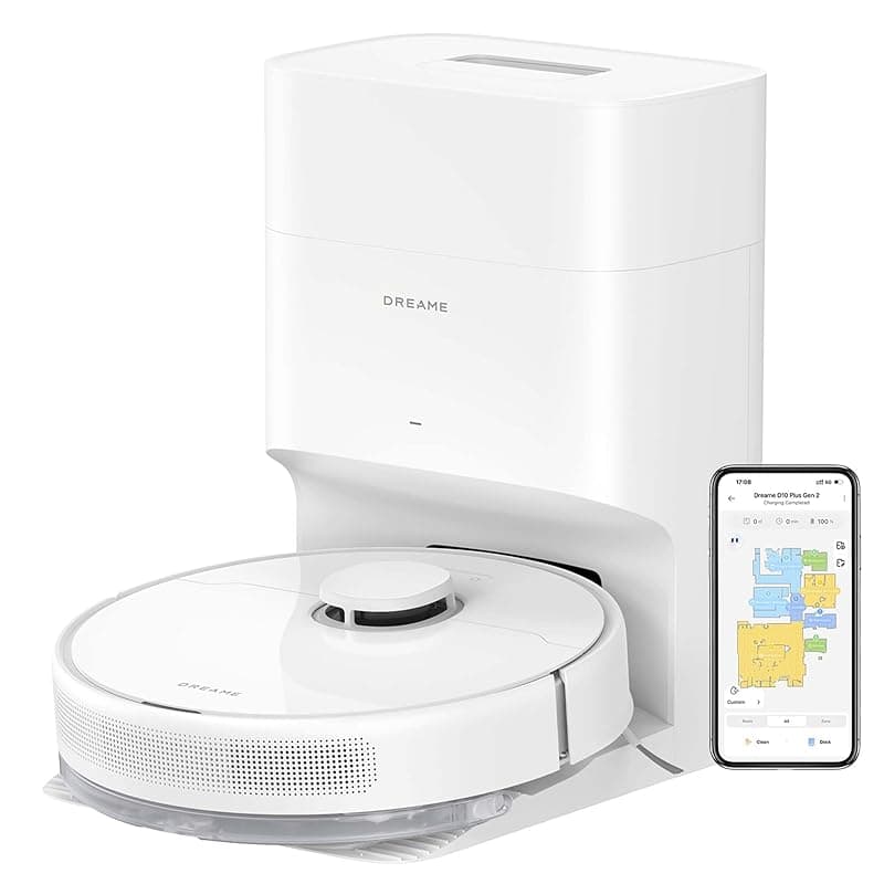 Dreame D10 Plus Gen 2 Robot Vacuum Cleaner with Automatic Dust Emptying, Stores up to 90 Days of Dust, LiDAR Navigation, 6000 Pa Suction Power for Carpets and Pet Hair, 285-Minute Battery, White