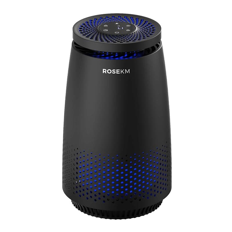 ROSEKM Air Purifiers for Home Bedroom, Air Cleaner with 3-In-1 HEPA Filter for Dust Smoke Pet Dander Odor with Sleep Mode, Aromatherapy, Timer, Portable (Black)