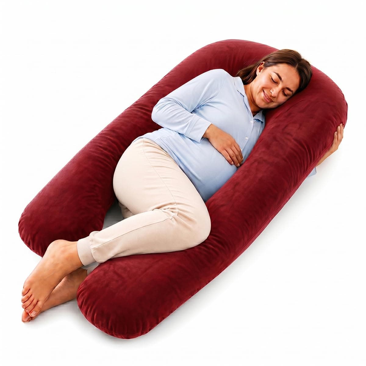 Amazon Basics Full Body Pregnancy Pillow for Maternity,Baby Nursing,Full Body Support-Abdomen,Hip,Spine,Neck&Leg Support Cushion| Perfect Baby Shower Gift | U-Shaped-Washable Cover with Zip - Maroon