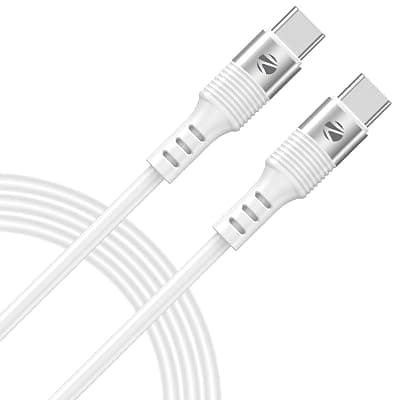 Zebronics Wattz 60CC2 Type-C to Type-C Soft Silicone Cable, PD 60W, 1 Meter, Durable, Charge &amp; Sync, Rapid Charging, For Laptops, Tablets, Mobiles (White)