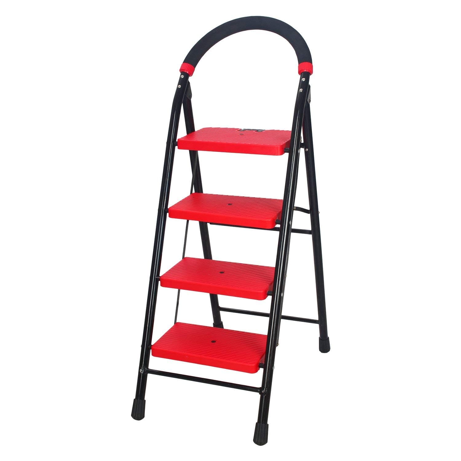 CIPLA PLAST 4 Steps Super Milano Heavy Duty Ladder for Home Premium Alloy Steel Folding 4 Step Ladder for Home, Wide Anti-Skid Steps (Black & RED) GEC-L4(SM) (Large)