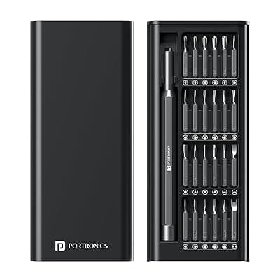 Portronics Bit Box,24-in-1 Screwdriver Kit,Compact,Durable,and Travel-Friendly Tool Kit with a Magnetic Bit Holder,Perfect for Household&amp;Auto Repair (Black)