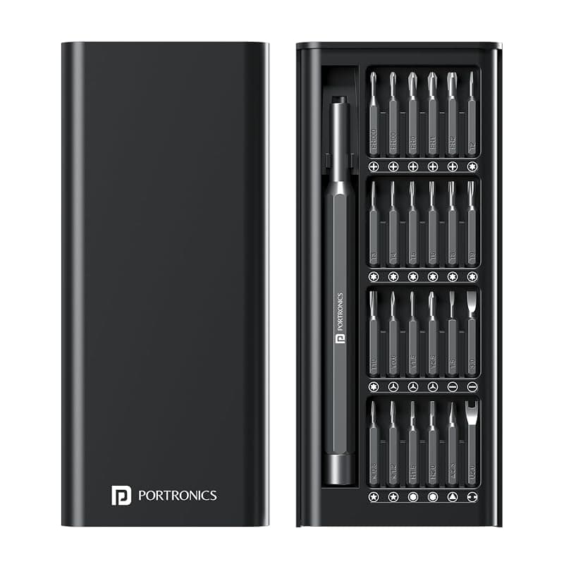 Portronics Bit Box,24-in-1 Screwdriver Kit,Compact,Durable,and Travel-Friendly Tool Kit with a Magnetic Bit Holder,Perfect for Household&amp;Auto Repair (Black)