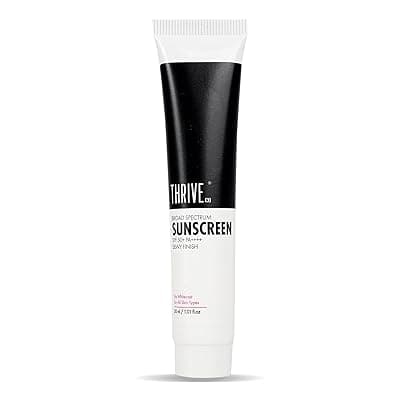 ThriveCo Water-based Sunscreen | Broad Spectrum &amp; Spf 50 Pa++++ | UV A &amp; UV B Protection | With Dewy Finish | Sweat-resistant, Non-sticky &amp; Highly Absorbant | For All Skin Types, Men &amp; Women | 30ml