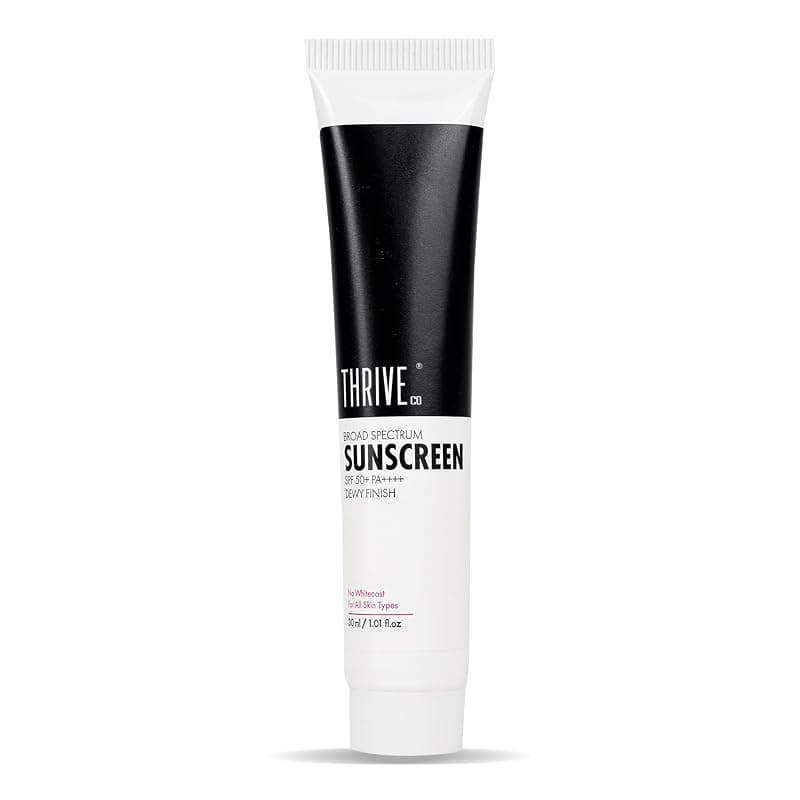 ThriveCo Water-based Sunscreen | Broad Spectrum &amp; Spf 50 Pa++++ | UV A &amp; UV B Protection | With Dewy Finish | Sweat-resistant, Non-sticky &amp; Highly Absorbant | For All Skin Types, Men &amp; Women | 30ml