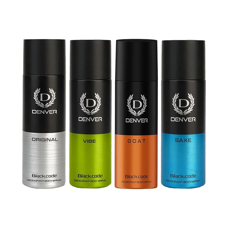 Denver Original, Goat, Vibe &amp; Saxe Deodorant For Men -150 ML Each, Pack of 4|Long Lasting Deodorant For Men