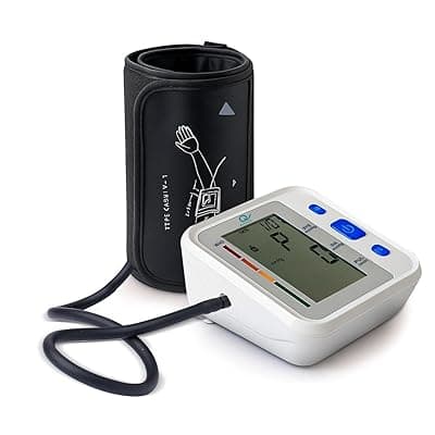 Q DEVICES Automatic Blood Pressure Monitor, LCD Display Gives Accurate Reading Pulse Rate, Memory 99 Readings 2 user profiles, 360° Stylish Extra-Wide Cuff Fits Arms Comfortably